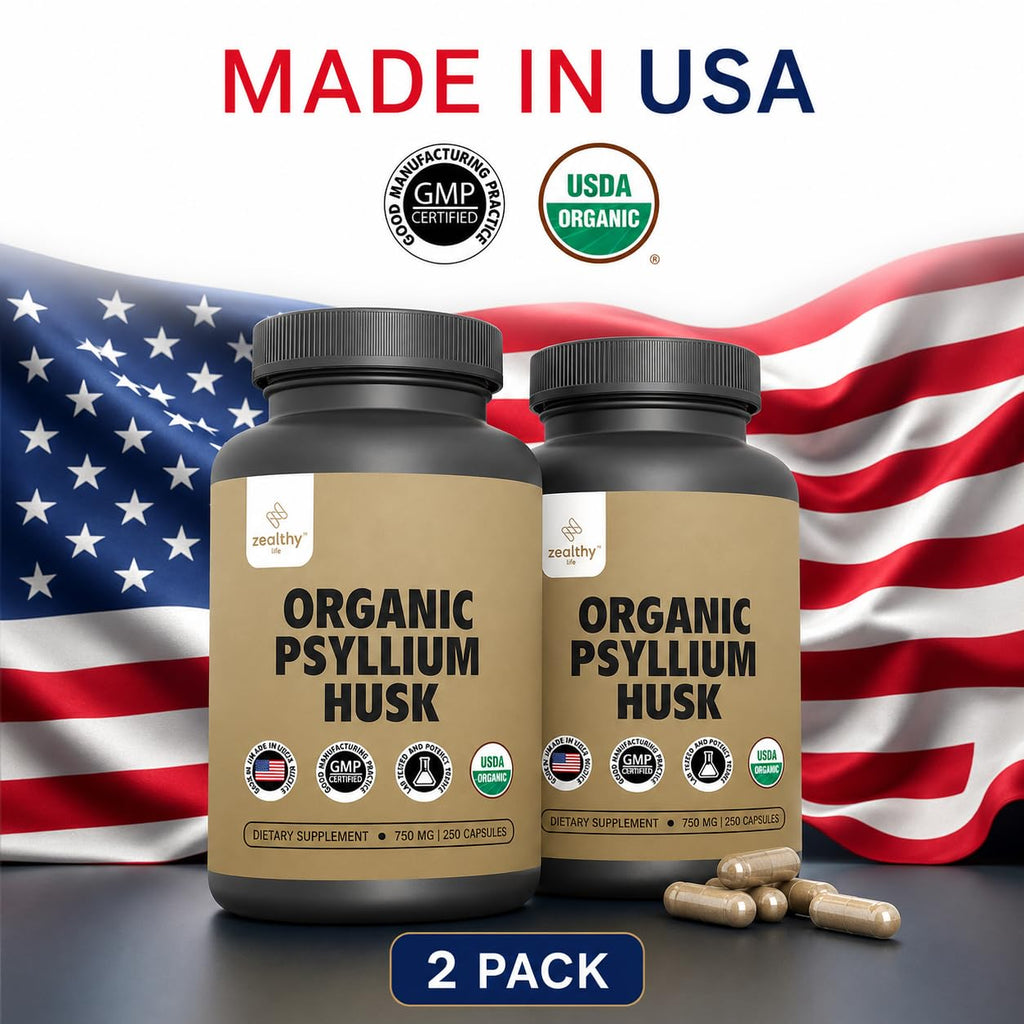 Organic Psyllium Husk Capsules 750 mg Fiber Supplement 250 Capsules Pack of 2 K2843
