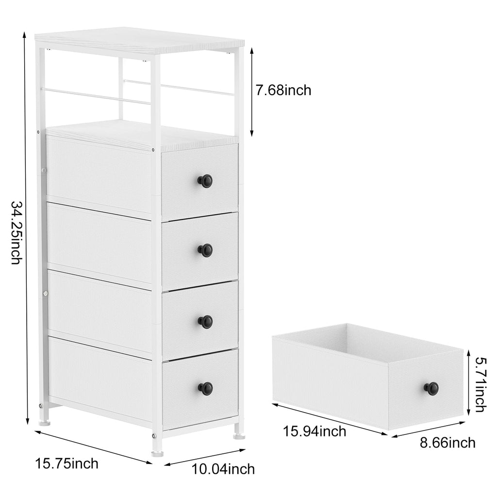 White Narrow Dresser with 4 Fabric Drawers V50991