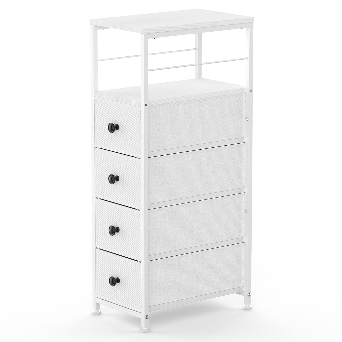 White Narrow Dresser with 4 Fabric Drawers V50991