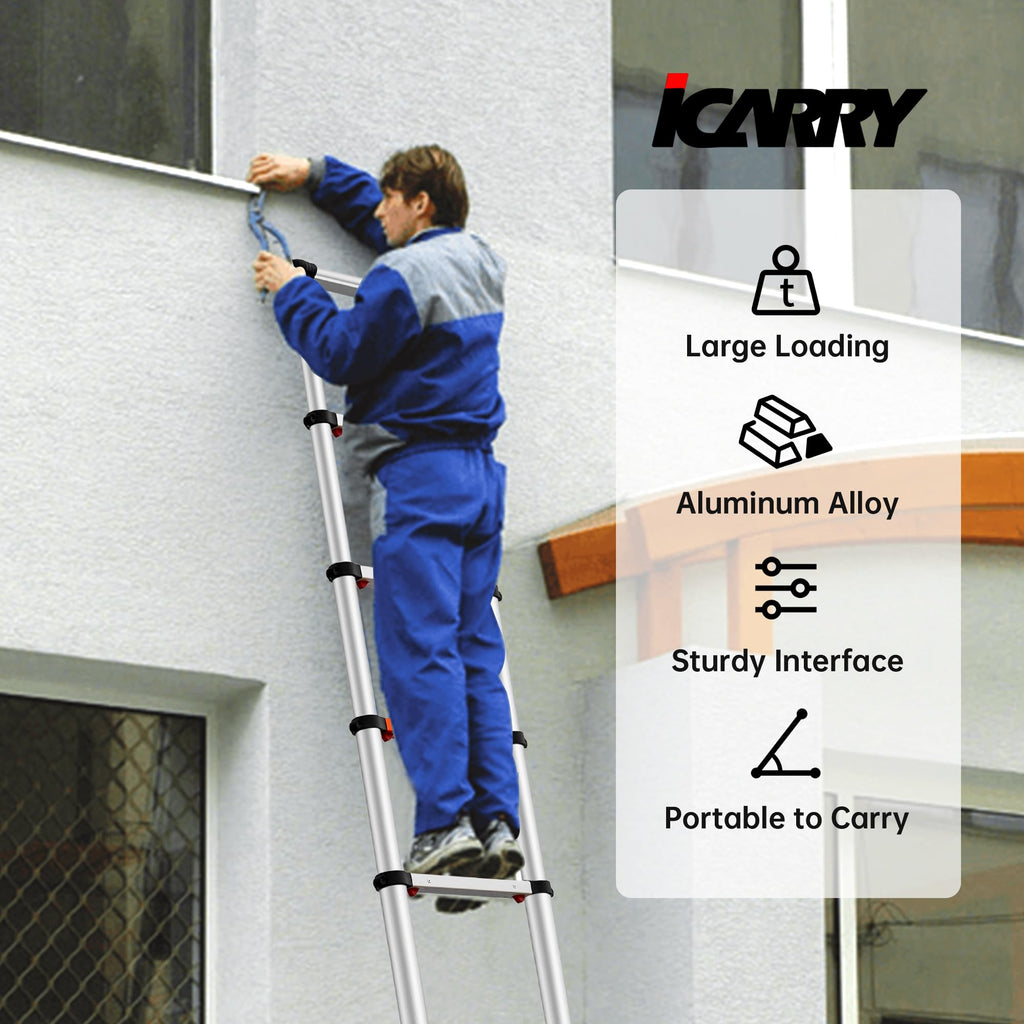 Telescoping Aluminum Ladder 12.9 FT 250lb Capacity X139