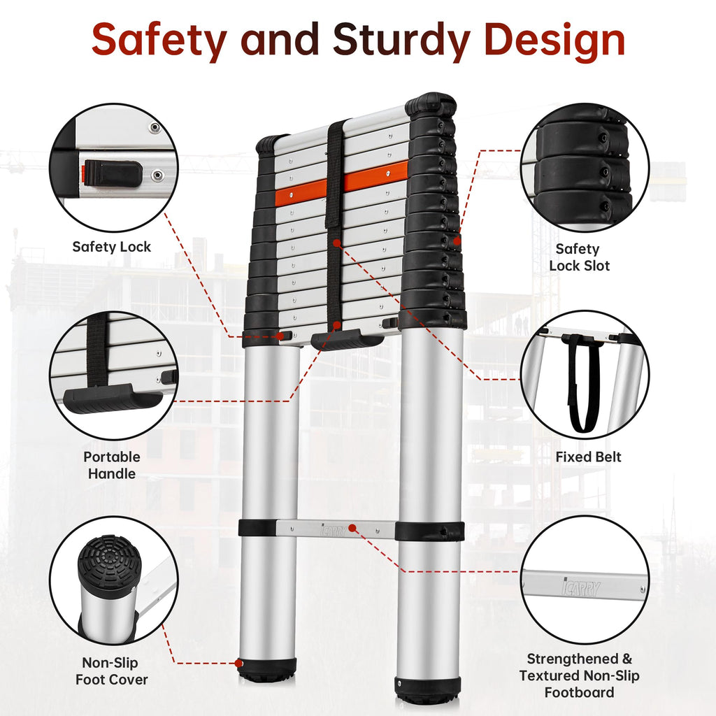 Telescoping Aluminum Ladder 12.9 FT 250lb Capacity X139