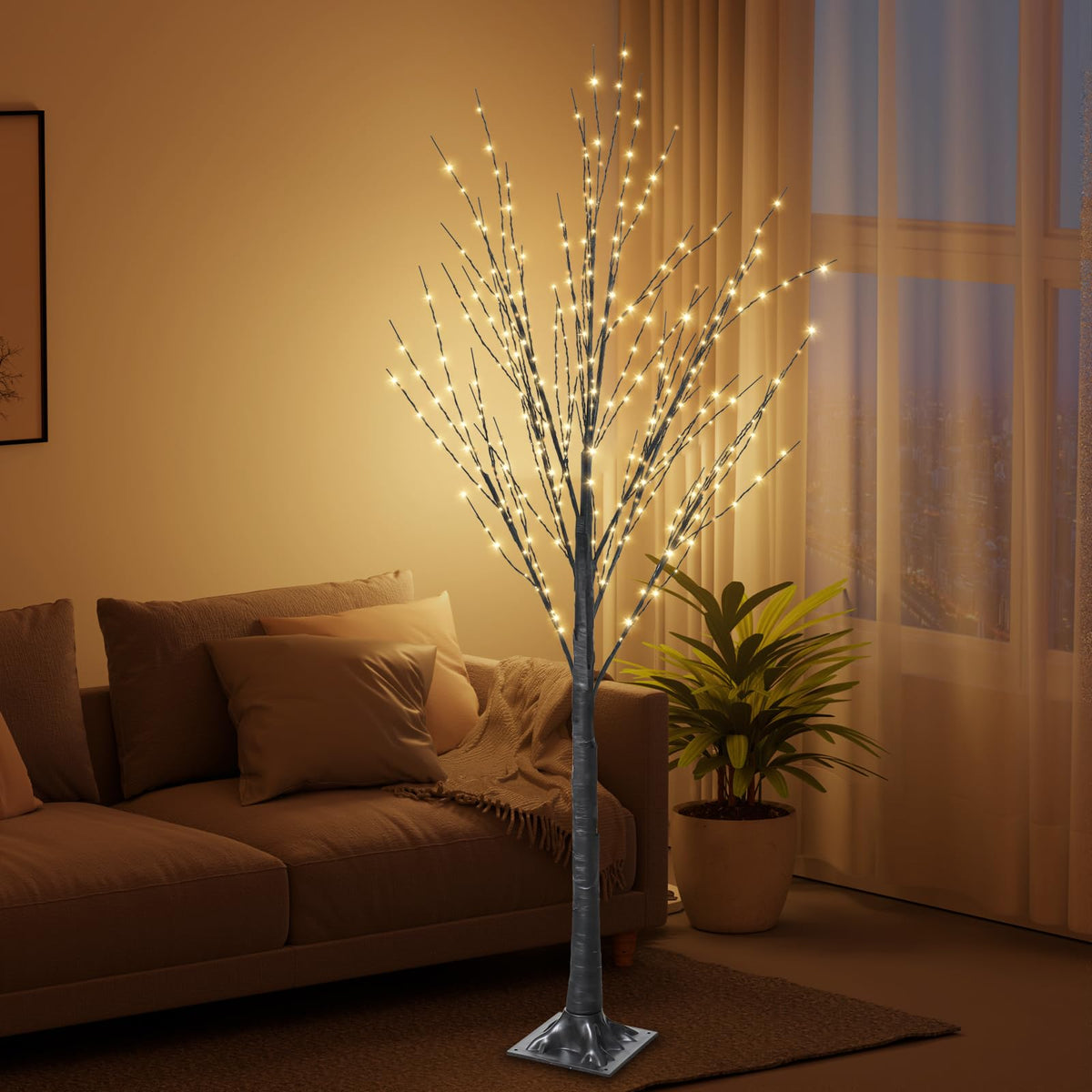 5FT Lighted Birch Tree with 400 LED Warm White Lights C998