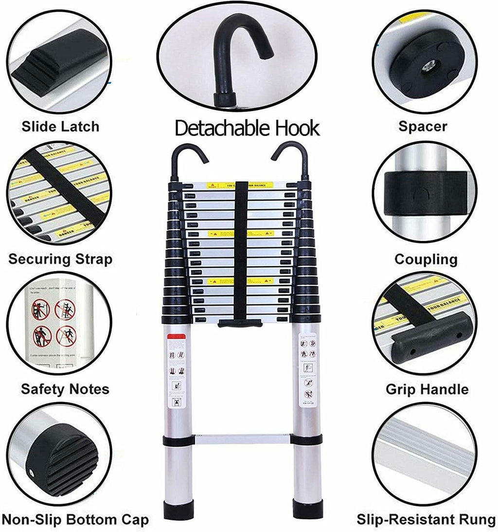 20FT Aluminum Telescoping Ladder with 2 Detachable Hooks, 330 lb Capacity J325