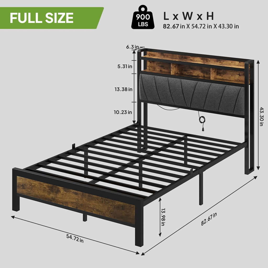 Full Bed Frame with LED Lights and Charging Station T590