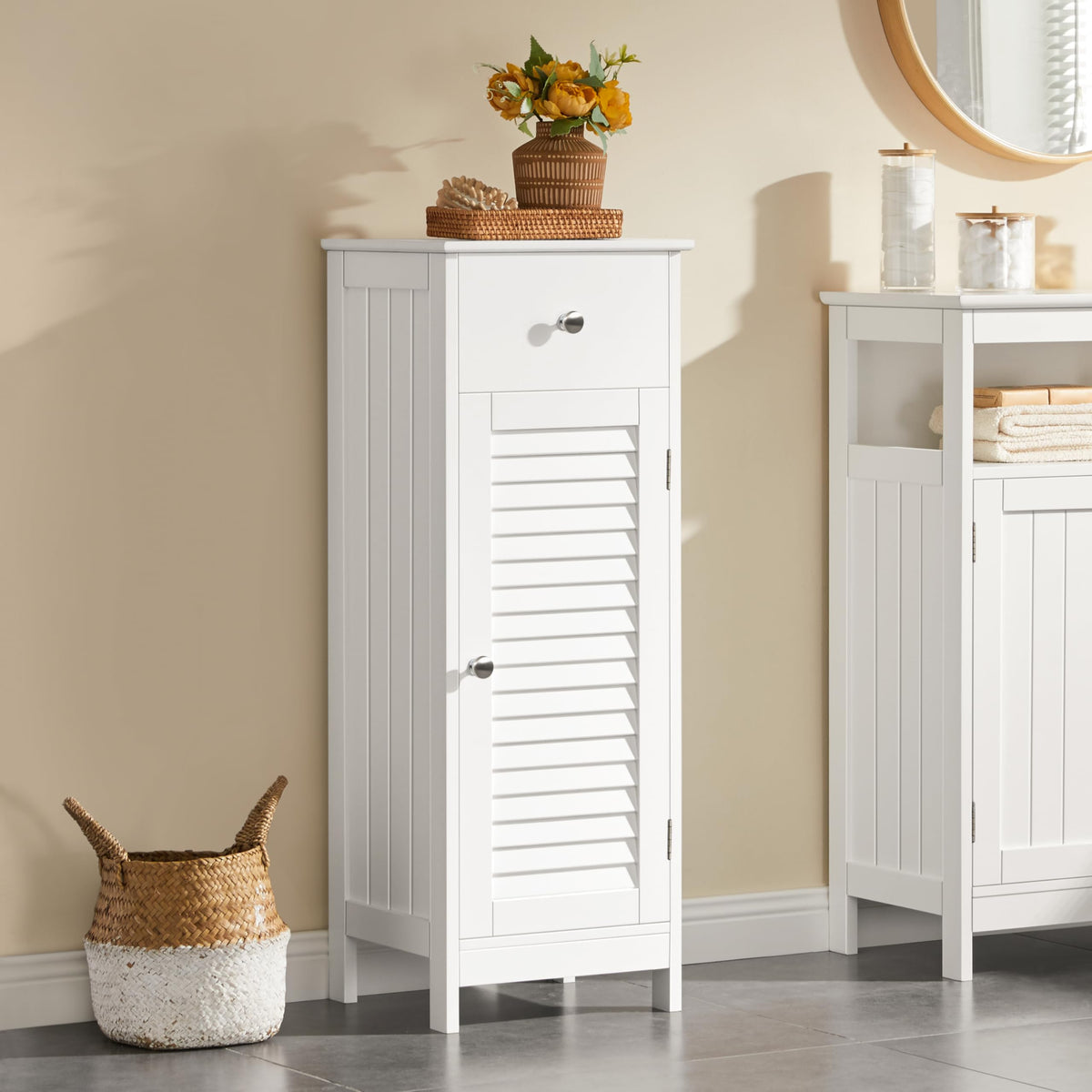 White Bathroom Storage Cabinet with Drawer V217