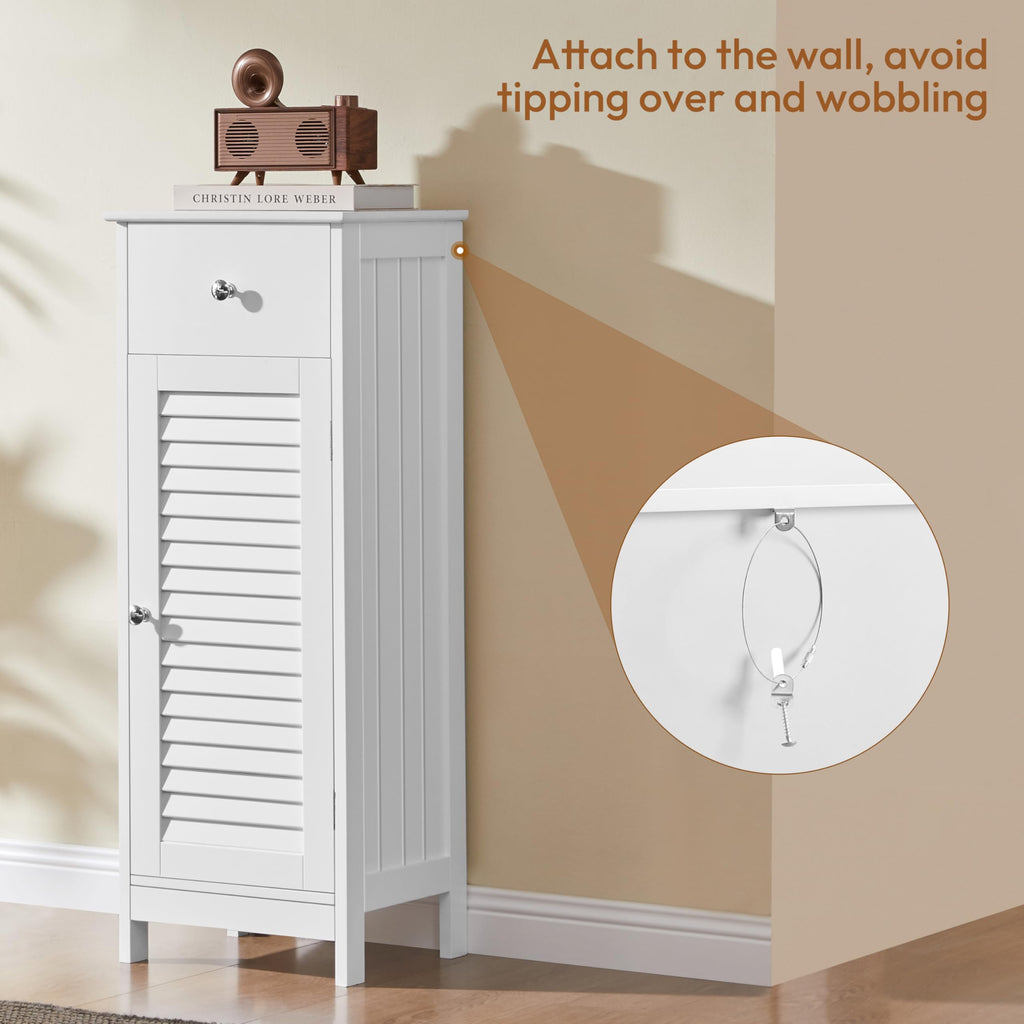 White Bathroom Storage Cabinet with Drawer V217
