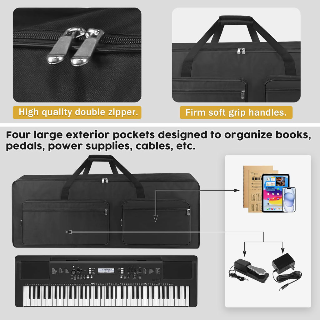 76 Key Piano Keyboard Case Bag with 4-Pocket (Black) T118681