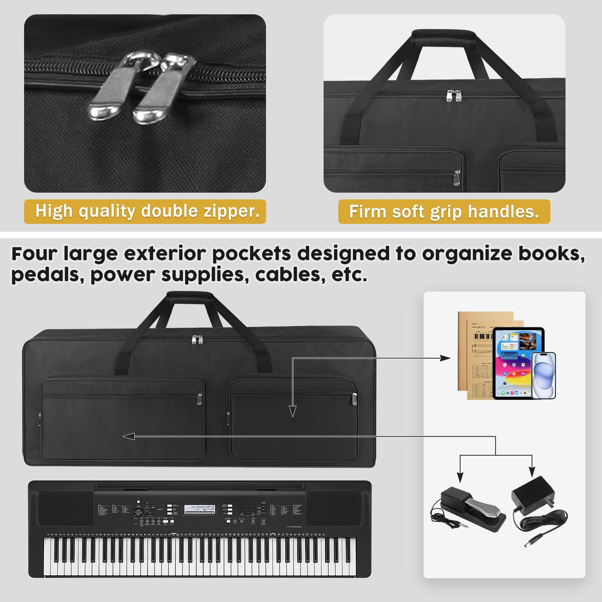 76 Key Piano Keyboard Case Bag with 4-Pocket (Black) T118681
