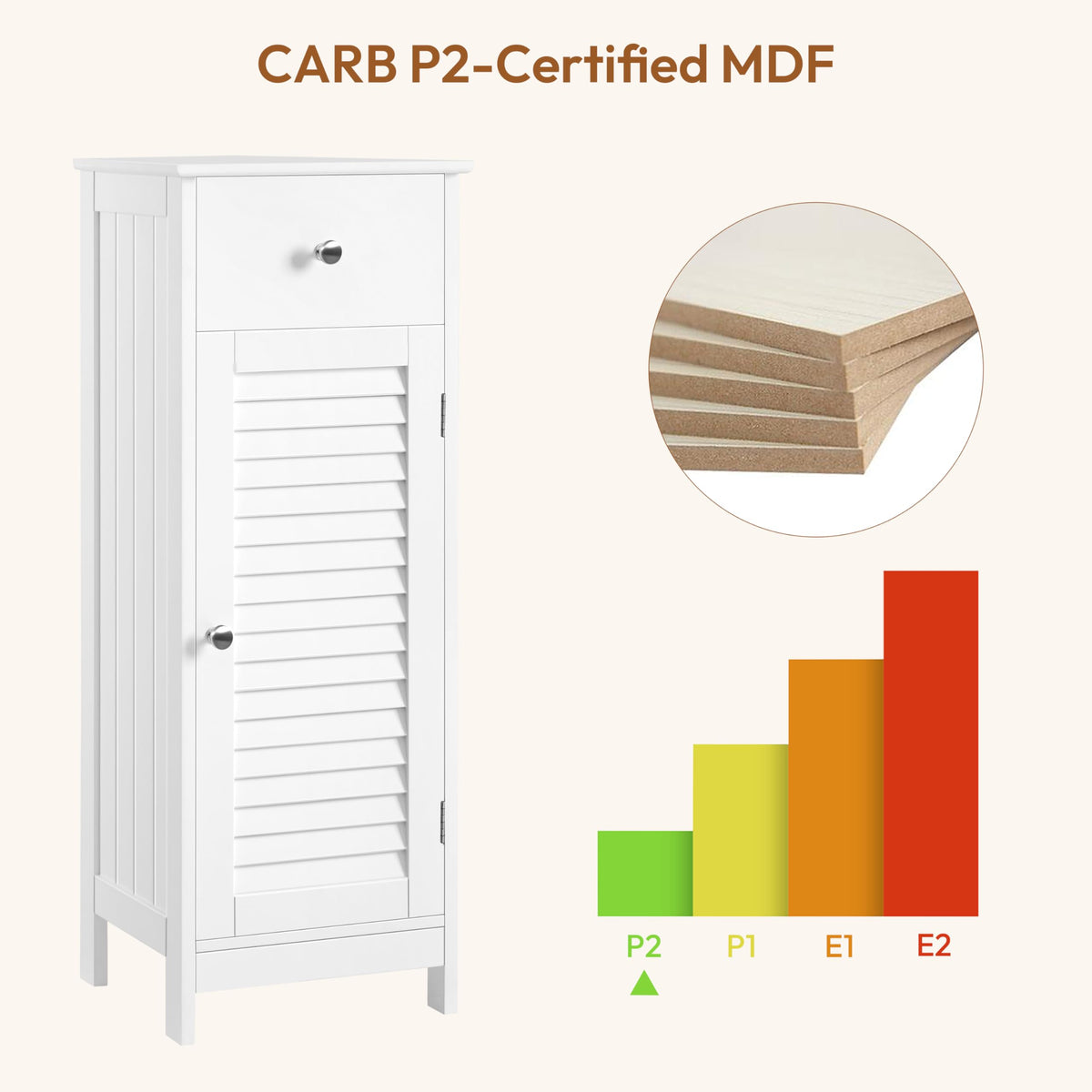 White Bathroom Storage Cabinet with Drawer V217