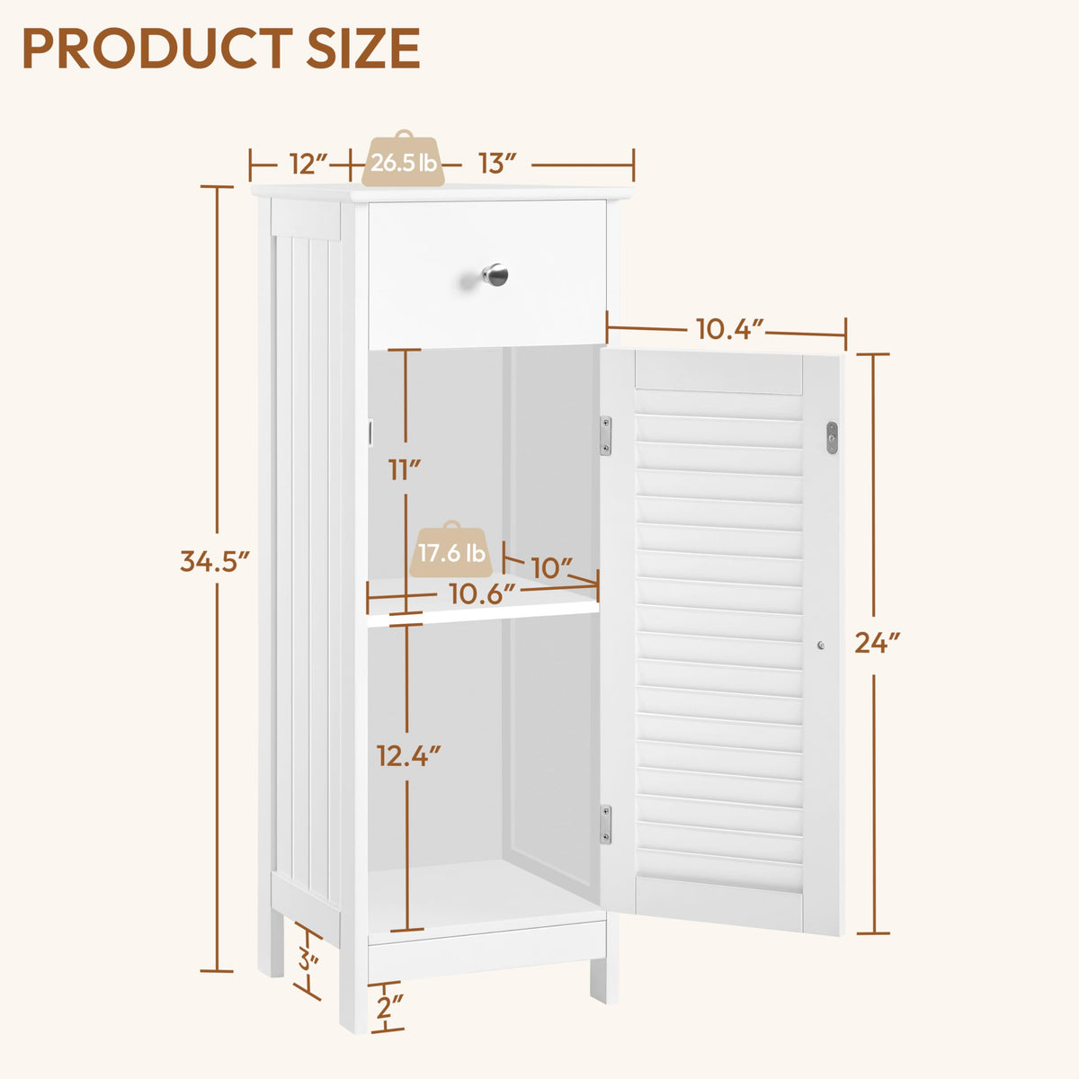 White Bathroom Storage Cabinet with Drawer V217