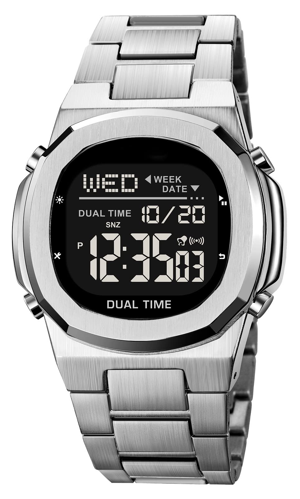 Men's Multifunctional Electronic Outdoor Sports Watch EL Light Large Digital Display Stainless Steel J10601