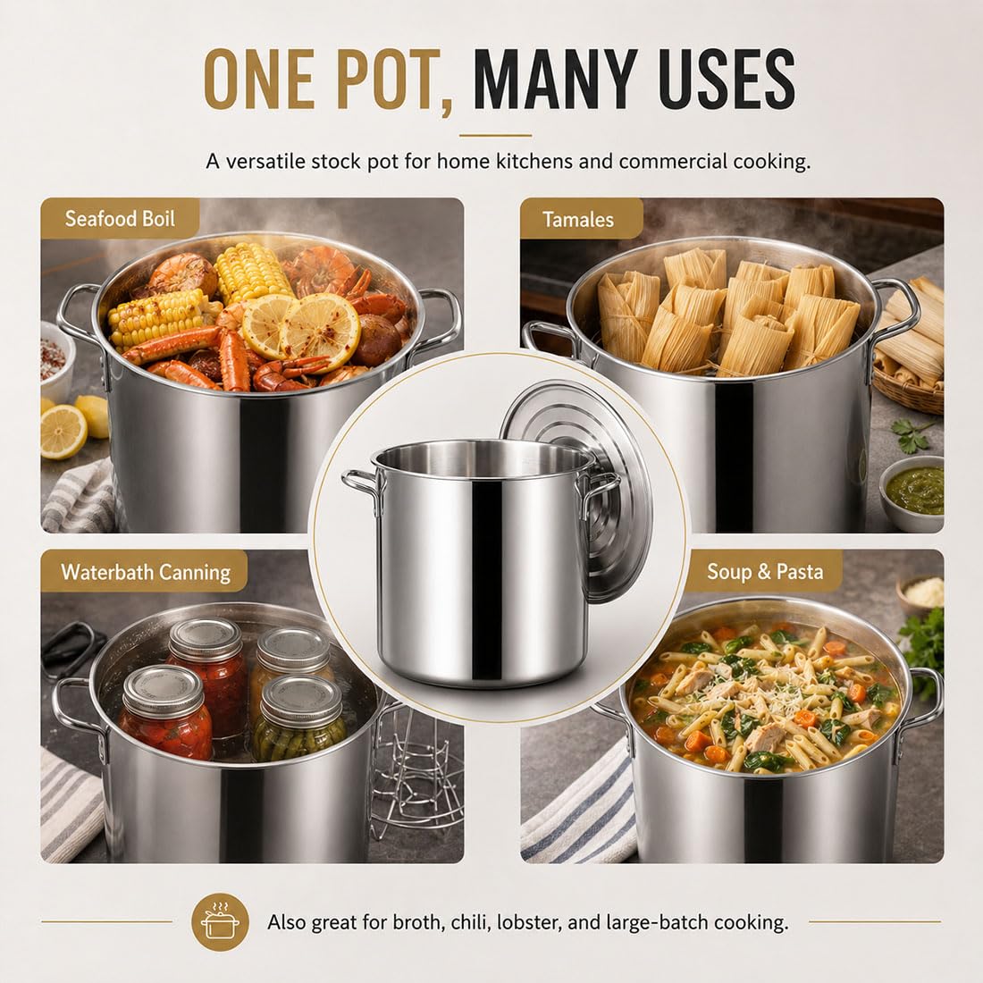 Heavy Duty Stainless Steel Stock Pot with Lid D919