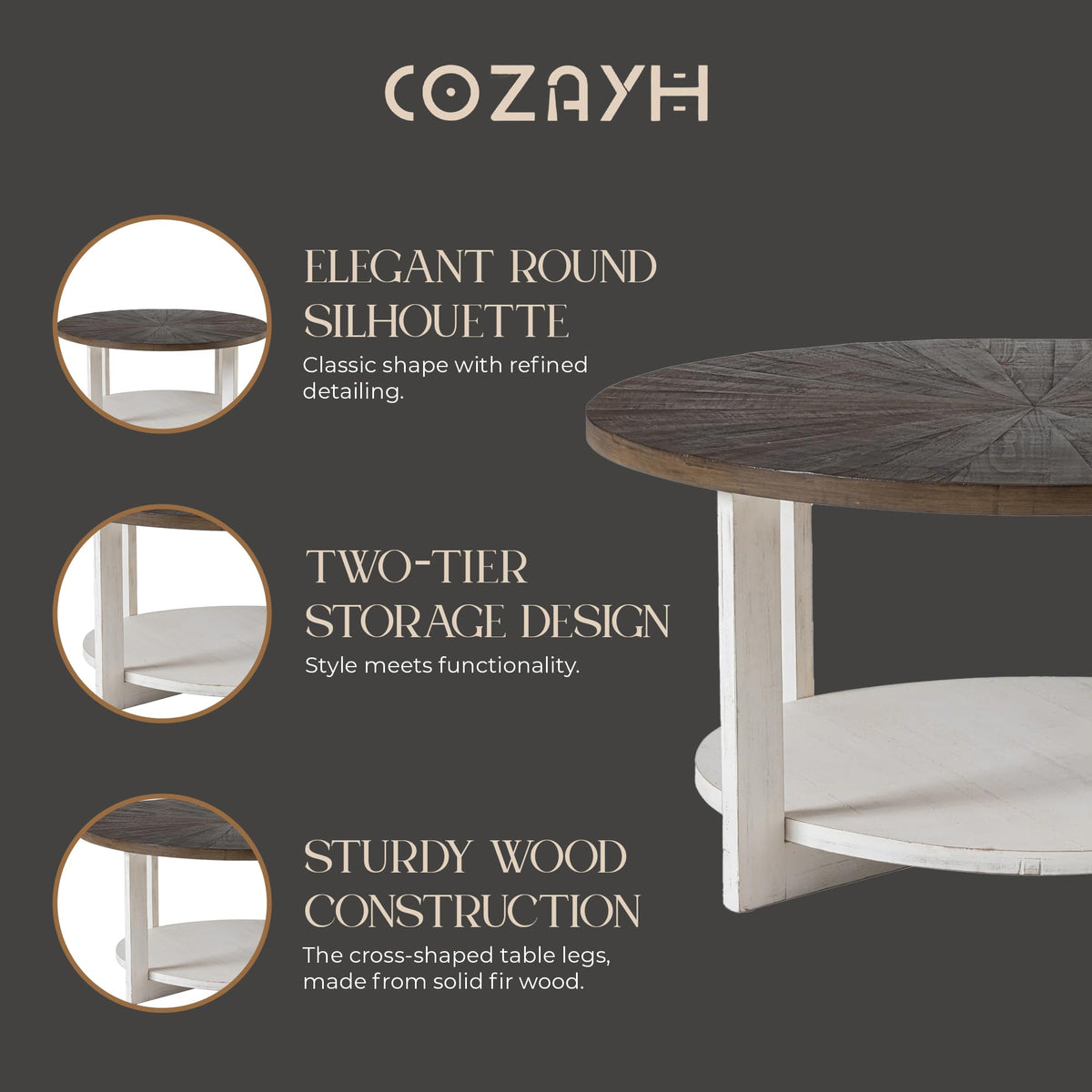 Round Farmhouse Coffee Table H7575