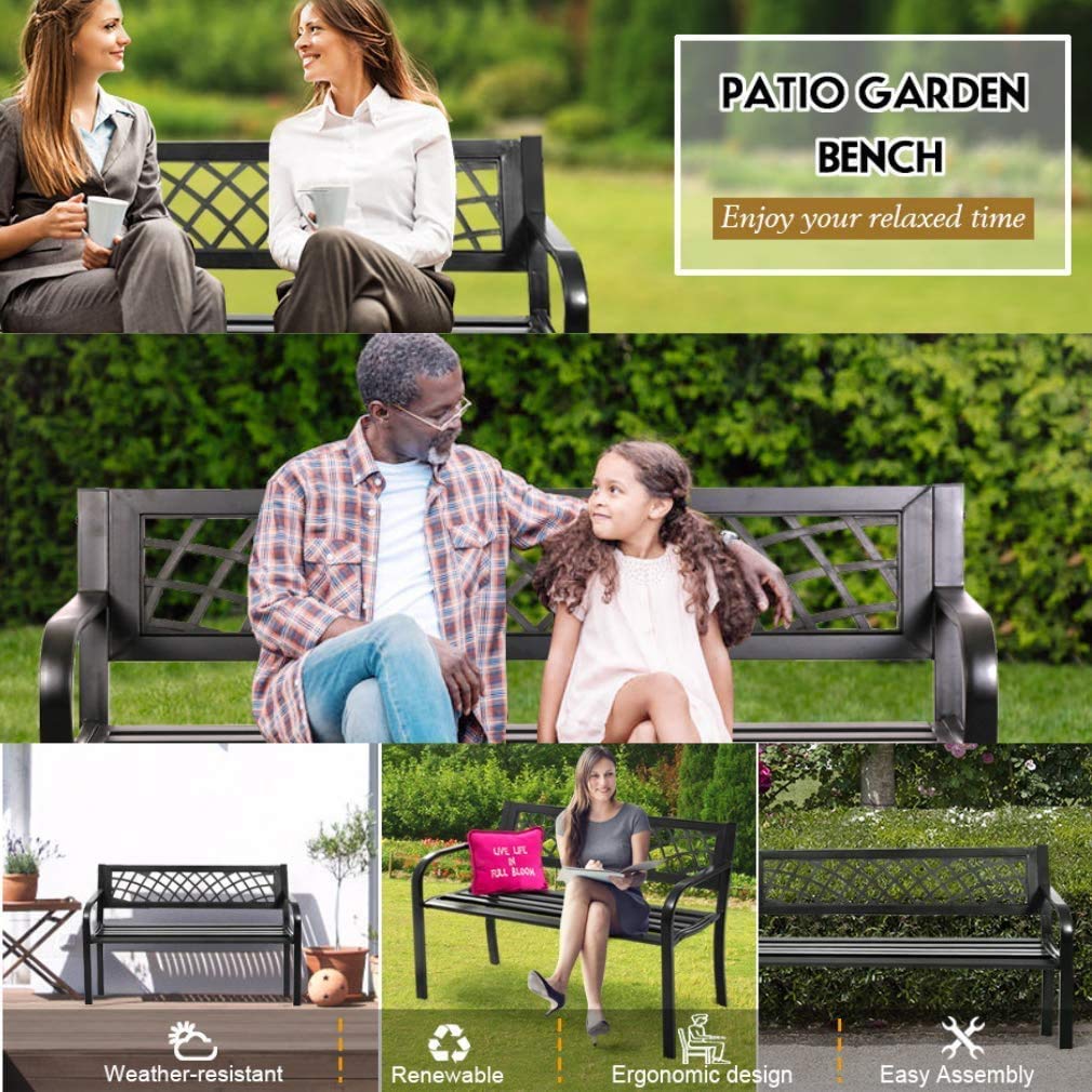 45.5" Black Metal Outdoor Bench 400lbs Capacity M827