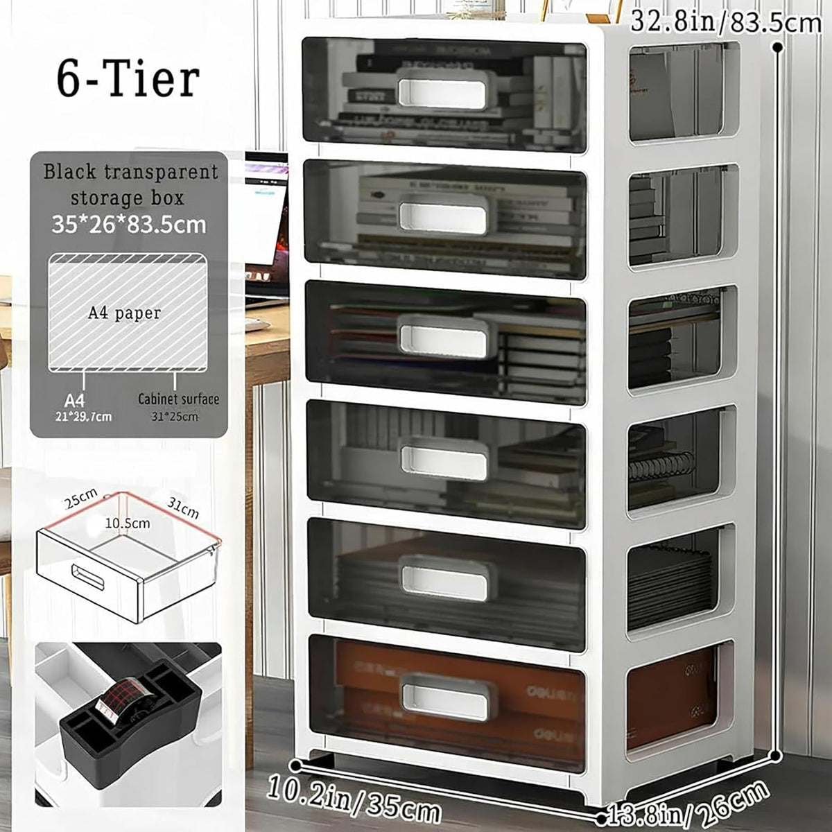 Clear Plastic 6-Tier Rolling Storage Drawer Tower H167