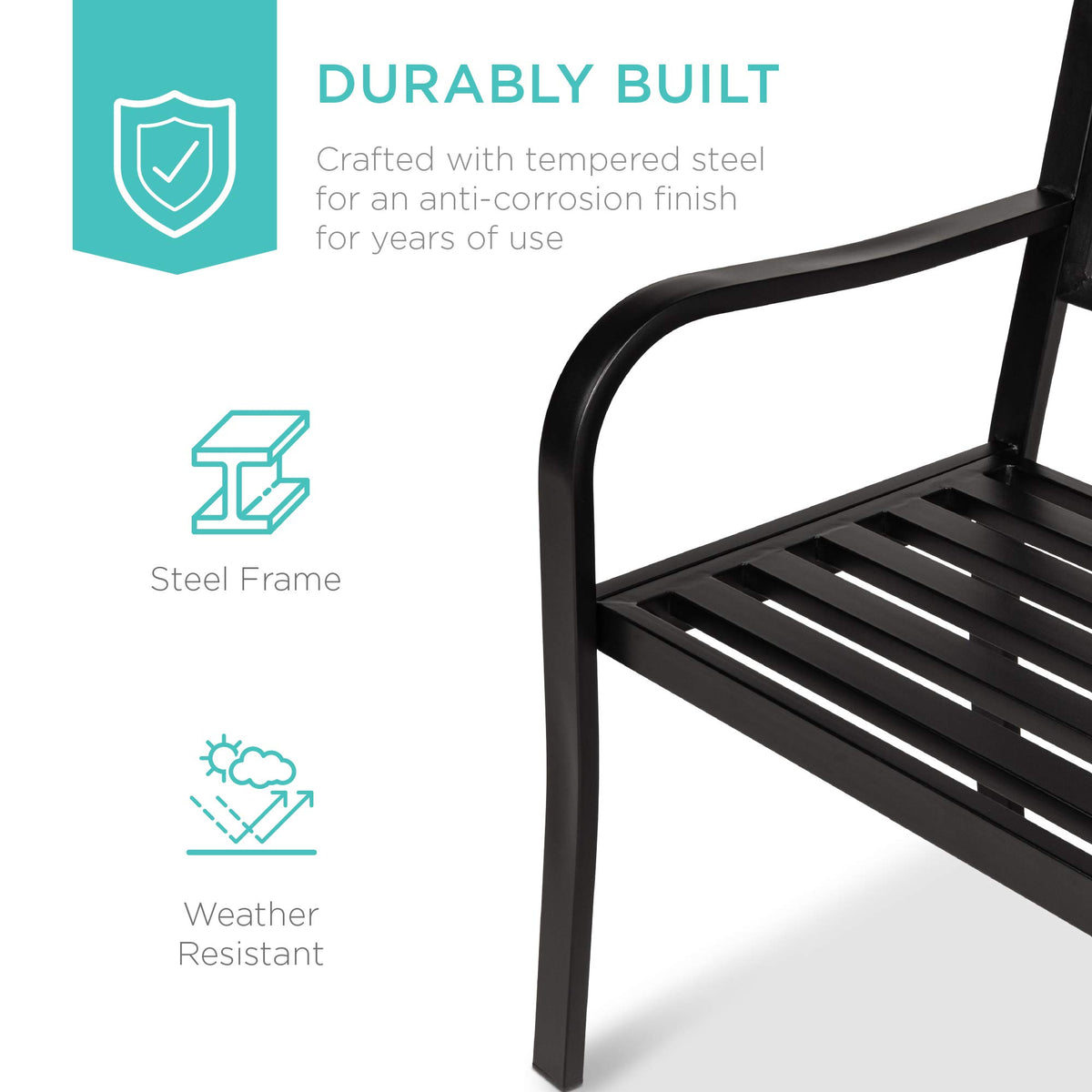 Black Steel Outdoor Garden Bench with Pullout Middle Table F43797