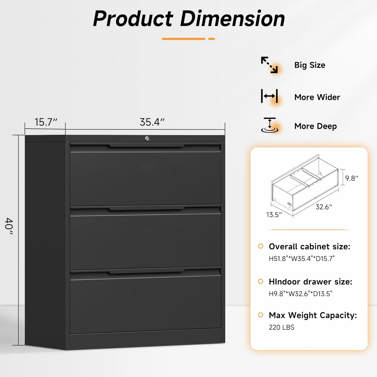 3 Drawer Metal File Cabinet with Lock T3092