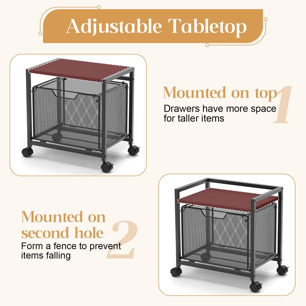Black Rolling Printer Stand with Drawer M8697