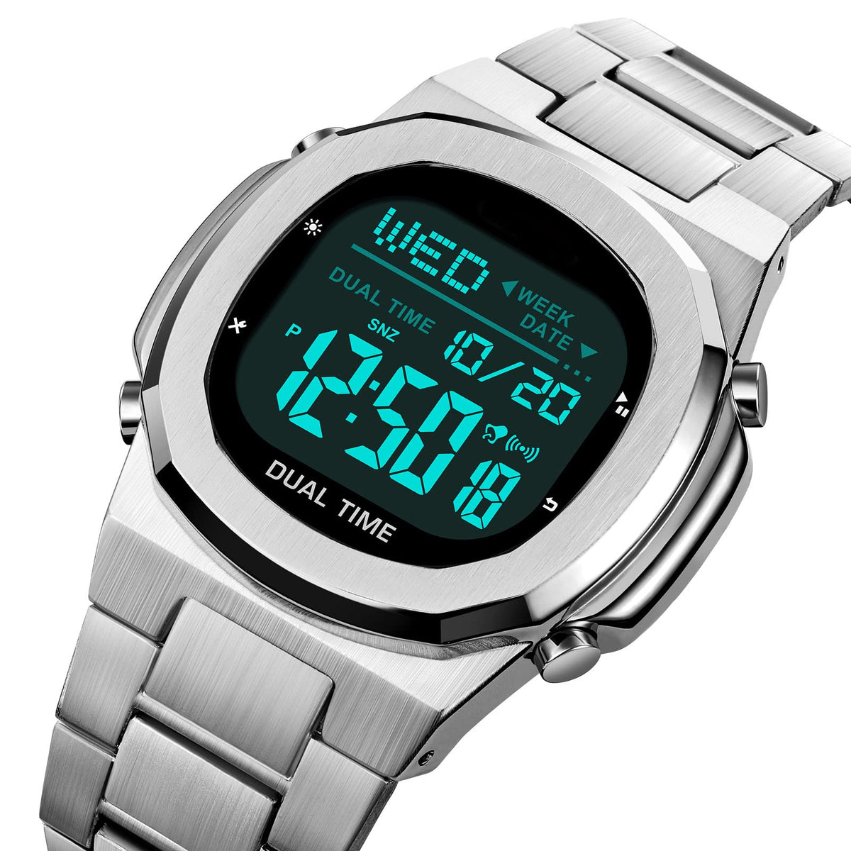 Men's Multifunctional Electronic Outdoor Sports Watch EL Light Large Digital Display Stainless Steel J10601