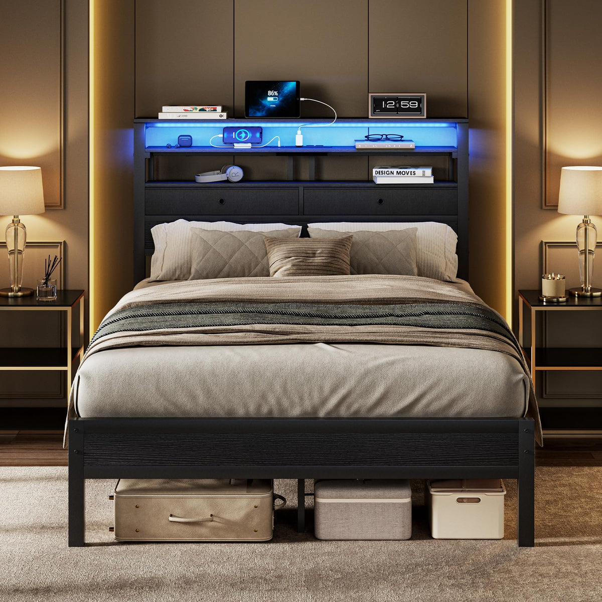 Full Bed Frame with Storage L270