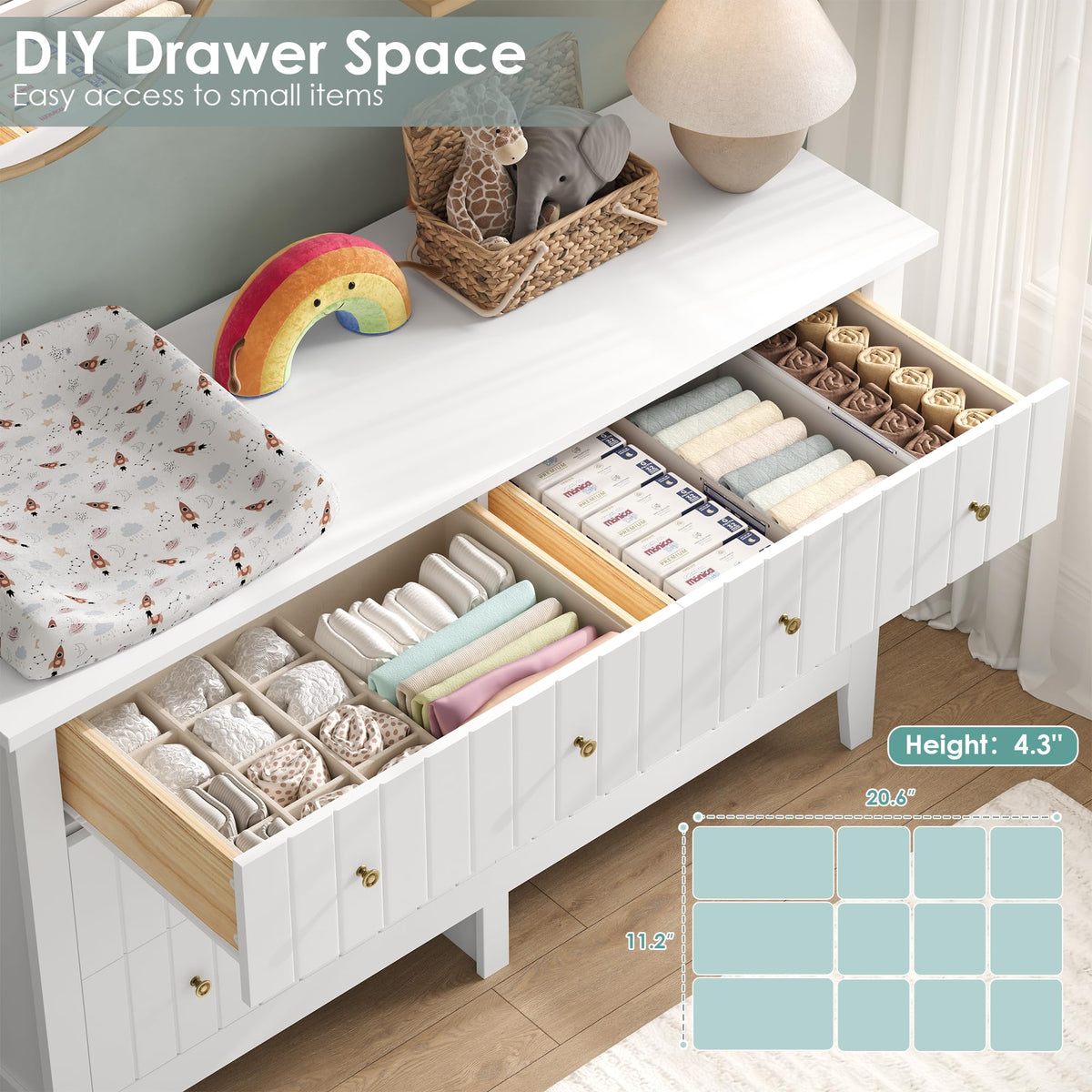 White 6 Drawer Dresser V349