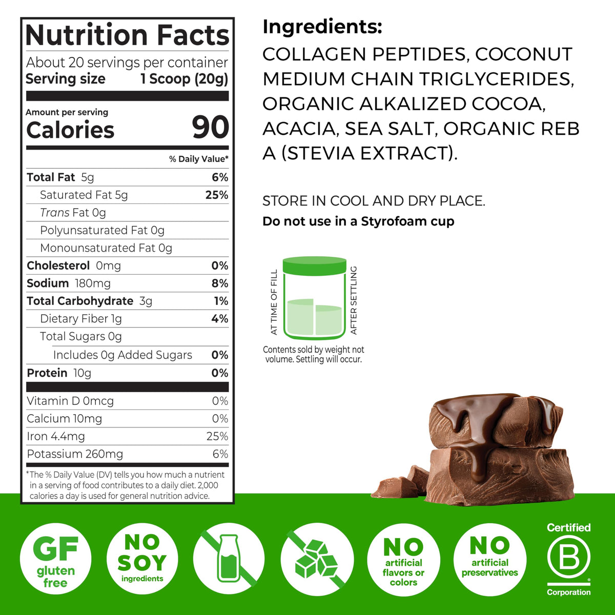 Chocolate Grass Fed Hydrolyzed Collagen Protein Powder F1515