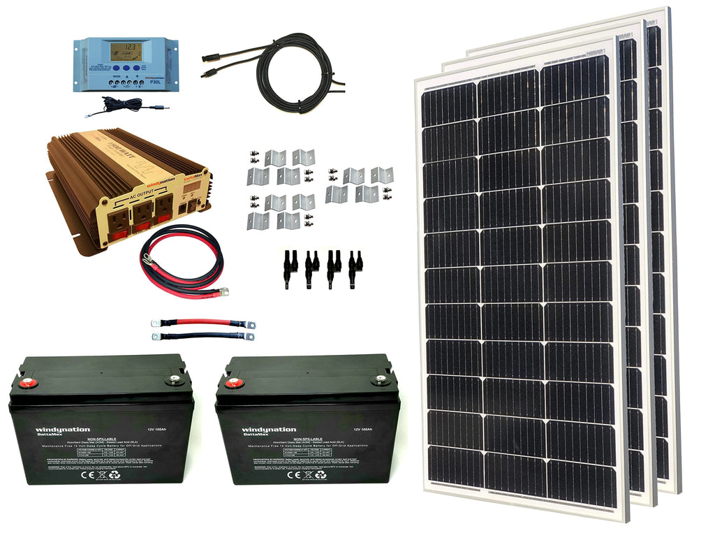 300 Watt Monocrystalline Solar Panel Kit with 1500W Power Inverter and 200ah AGM Battery Y4580