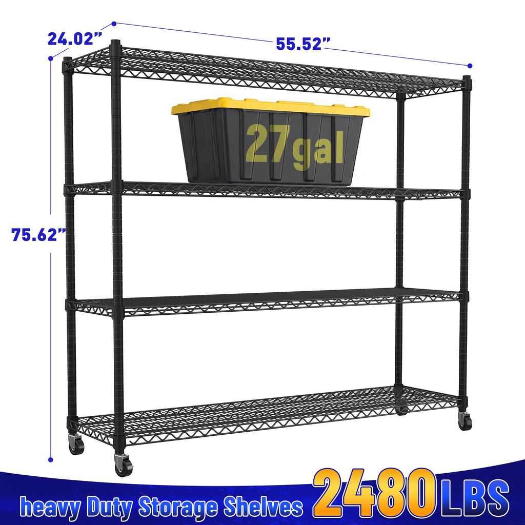 4-Tier Heavy Duty Shelving with Wheels B1814