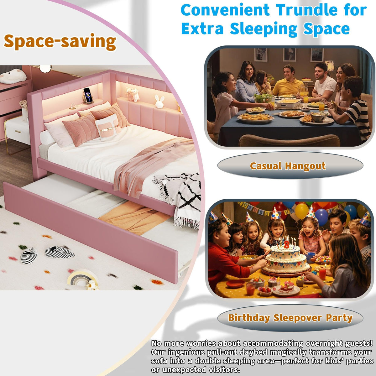 Twin Size Linen Fabric Daybed with Trundle and USB Ports P201305
