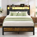 Full Bed Frame with LED Lights and Charging Station T590