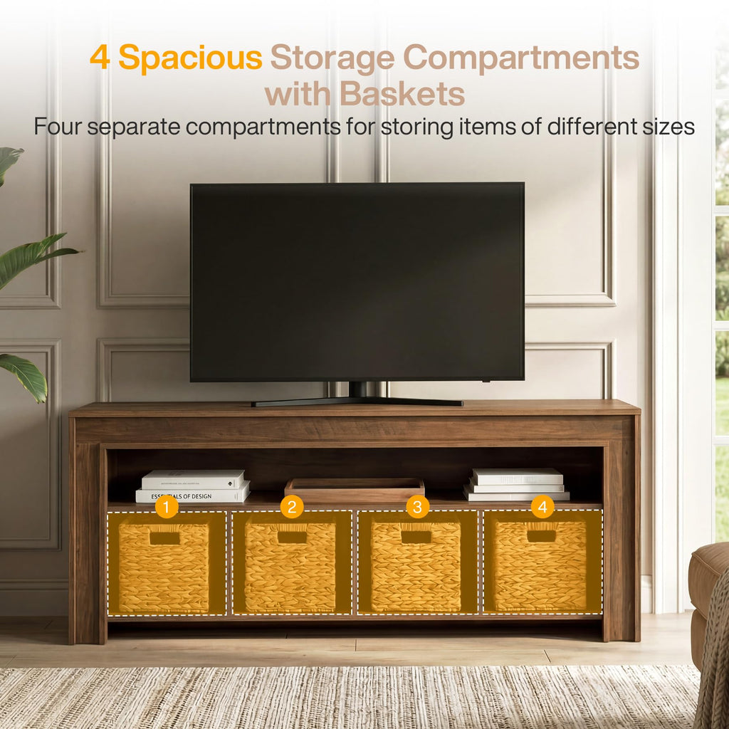 63" Wooden TV Stand with 4 Woven Baskets S11072