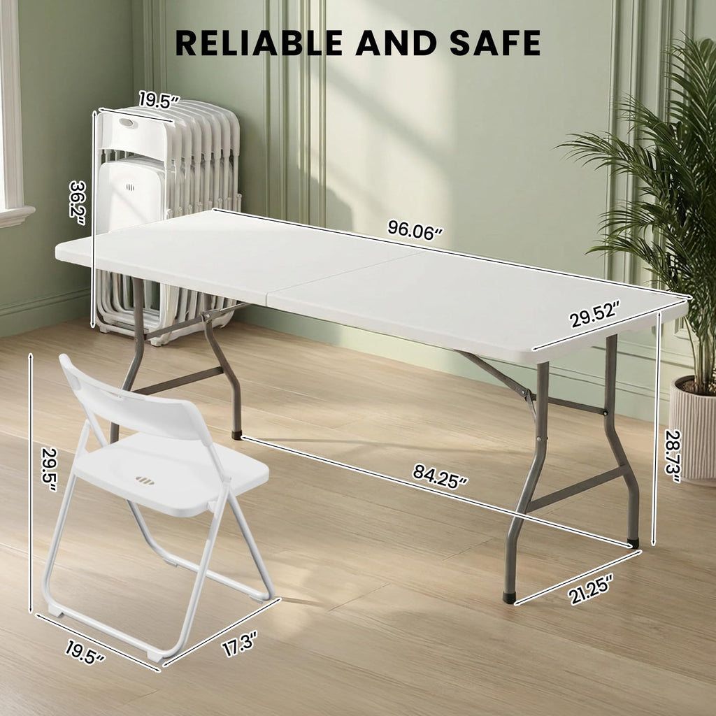 8FT Foldable Table Set with 10 Pack Plastic Folding Chairs G2660