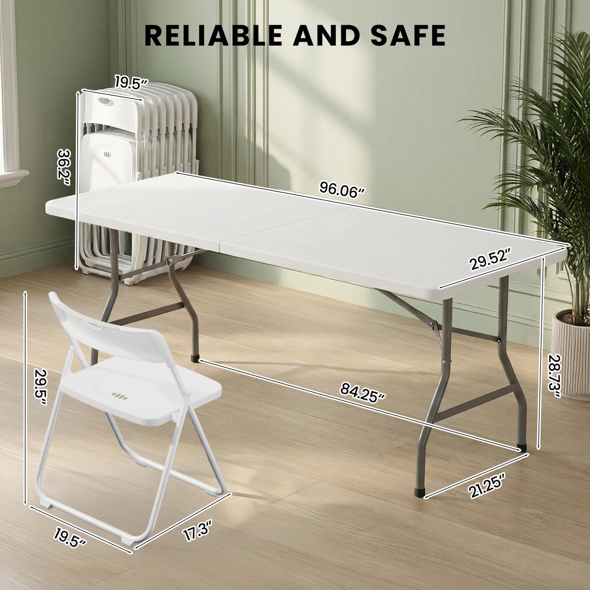 8FT Foldable Table Set with 10 Pack Plastic Folding Chairs G2660