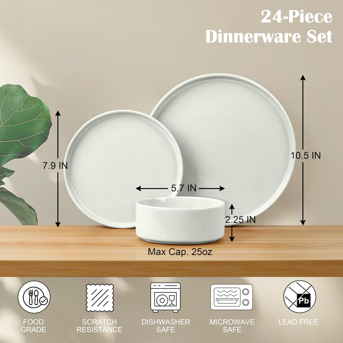 24-Piece Stoneware Dinnerware Set, Speckled White P426