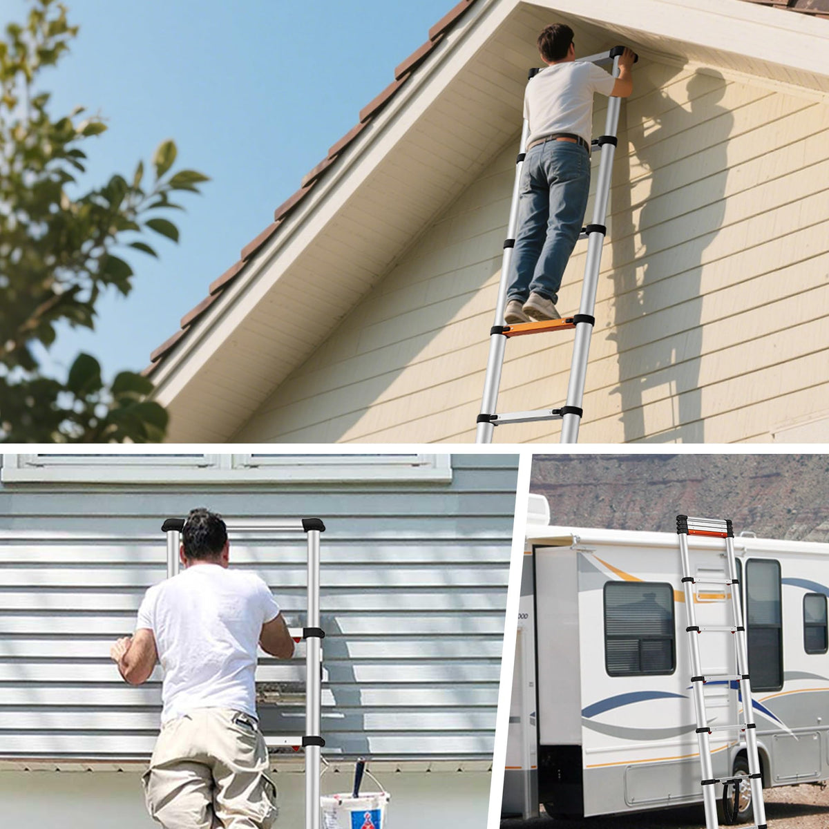 Telescoping Aluminum Ladder 12.9 FT 250lb Capacity X139