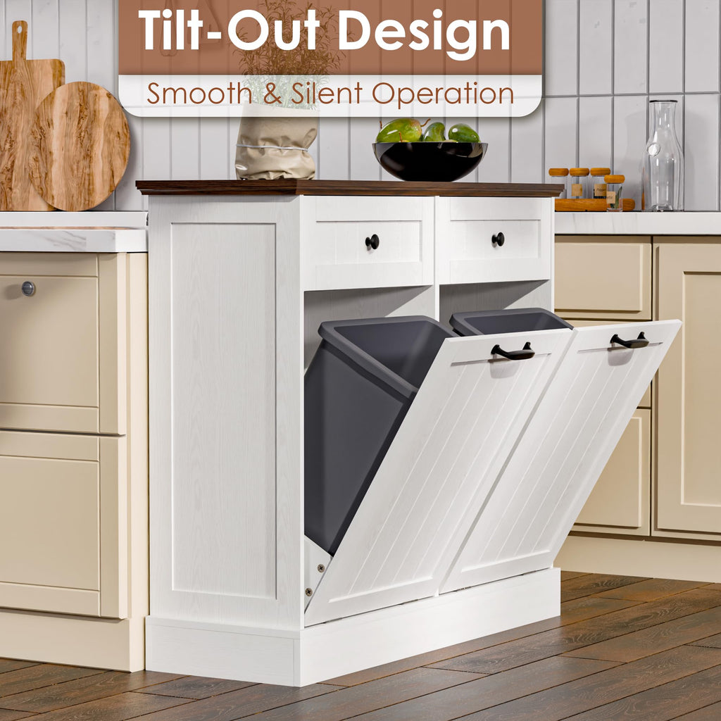 20 Gallons Tilt Out Trash Cabinet with Drawer, White K79451