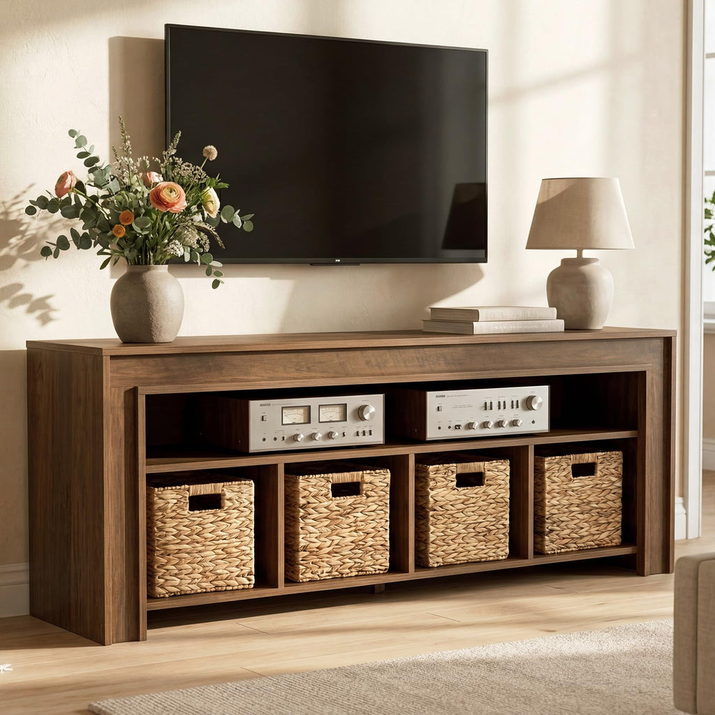 63" Wooden TV Stand with 4 Woven Baskets S11072
