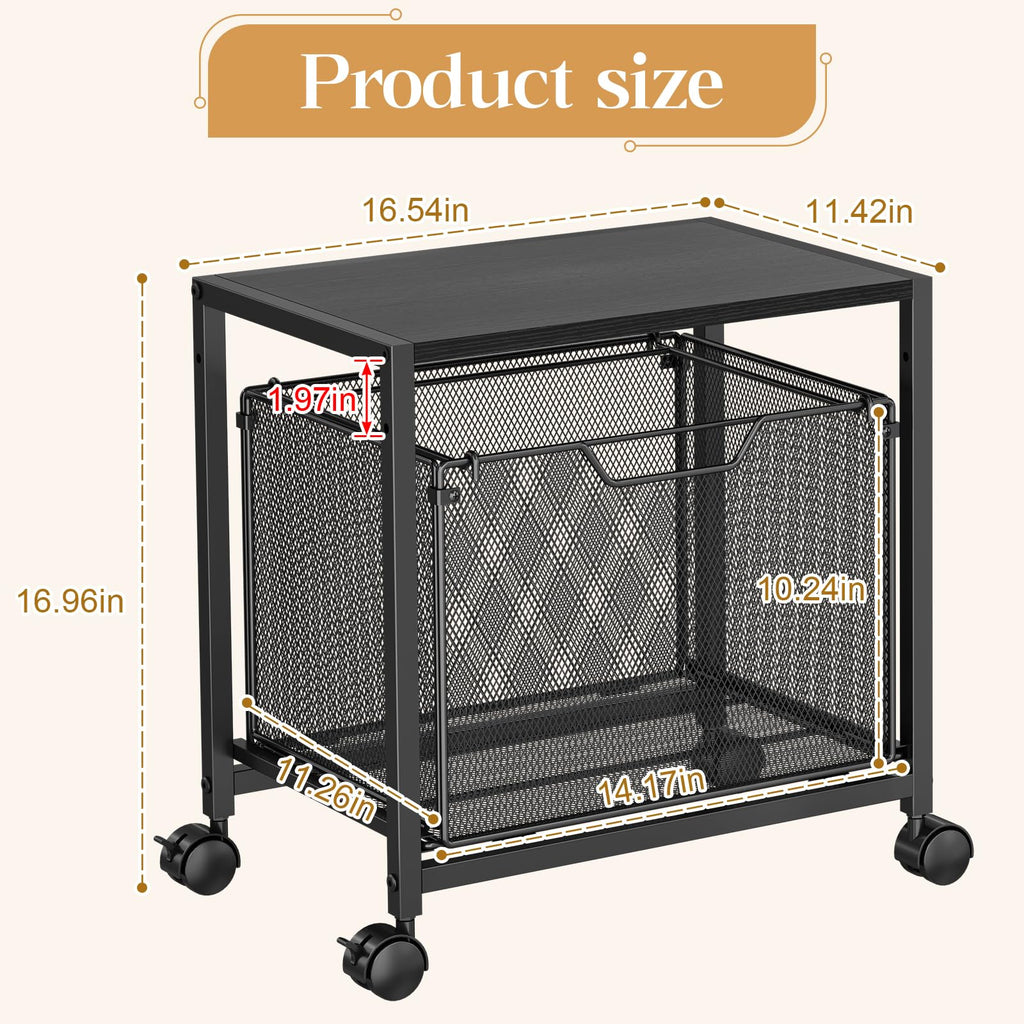 Black Rolling Printer Stand with Drawer M8697
