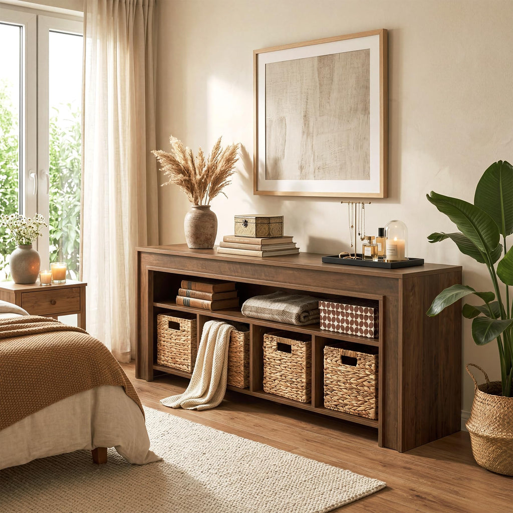 63" Wooden TV Stand with 4 Woven Baskets S11072