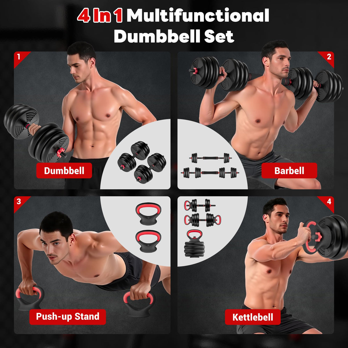 Adjustable Dumbbells Free Weight Set 4 in 1 U472