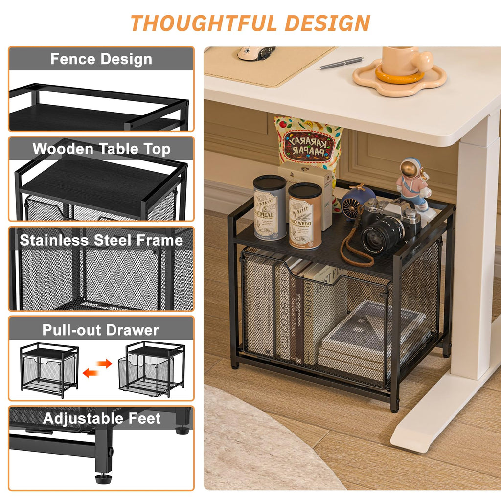 Black Rolling Printer Stand with Drawer M8697