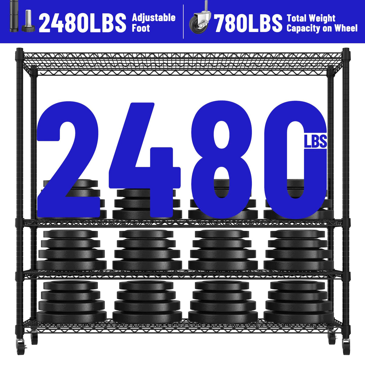 4-Tier Heavy Duty Shelving with Wheels B1814