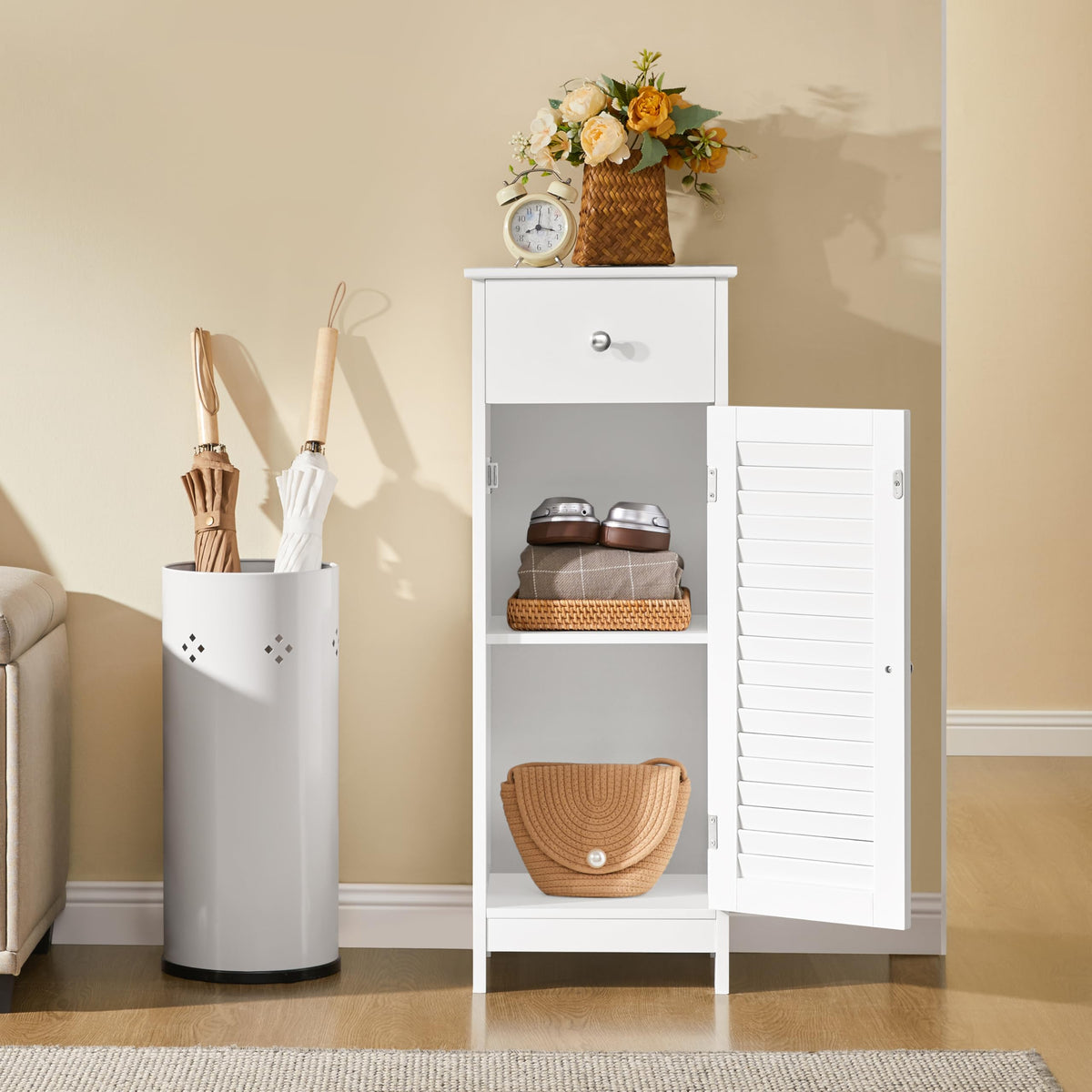 White Bathroom Storage Cabinet with Drawer V217