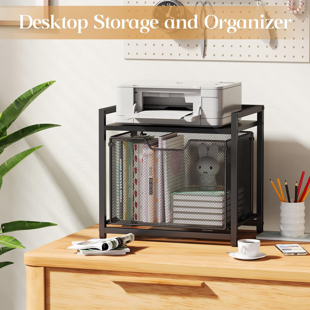 Black Rolling Printer Stand with Drawer M8697