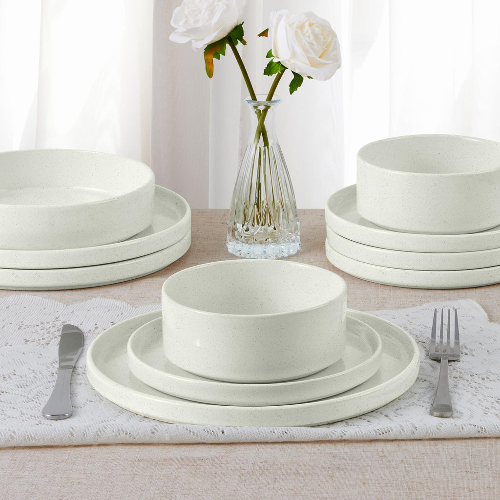 24-Piece Stoneware Dinnerware Set, Speckled White P426