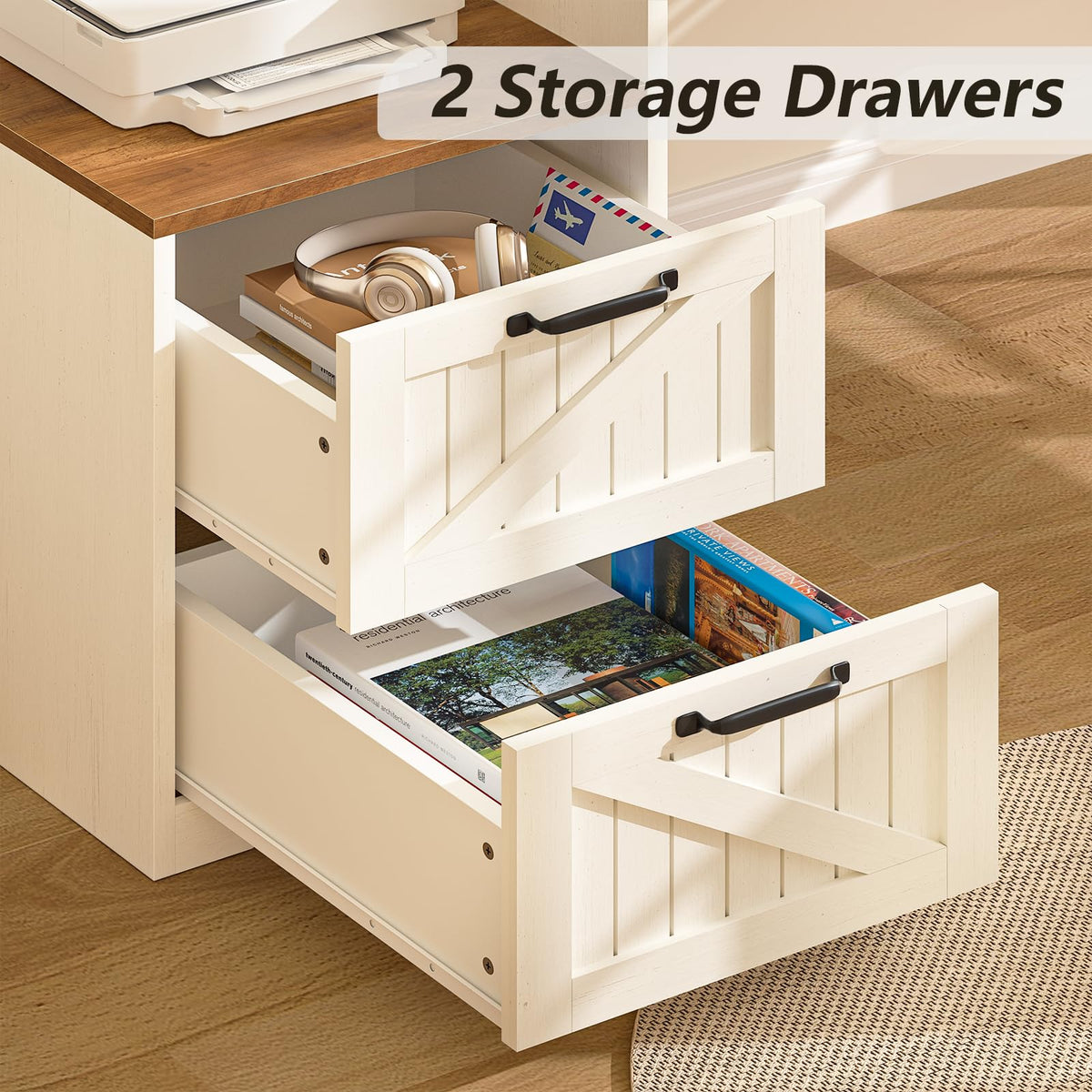 63" L Shaped Desk with Drawers & Printer Shelf N22233
