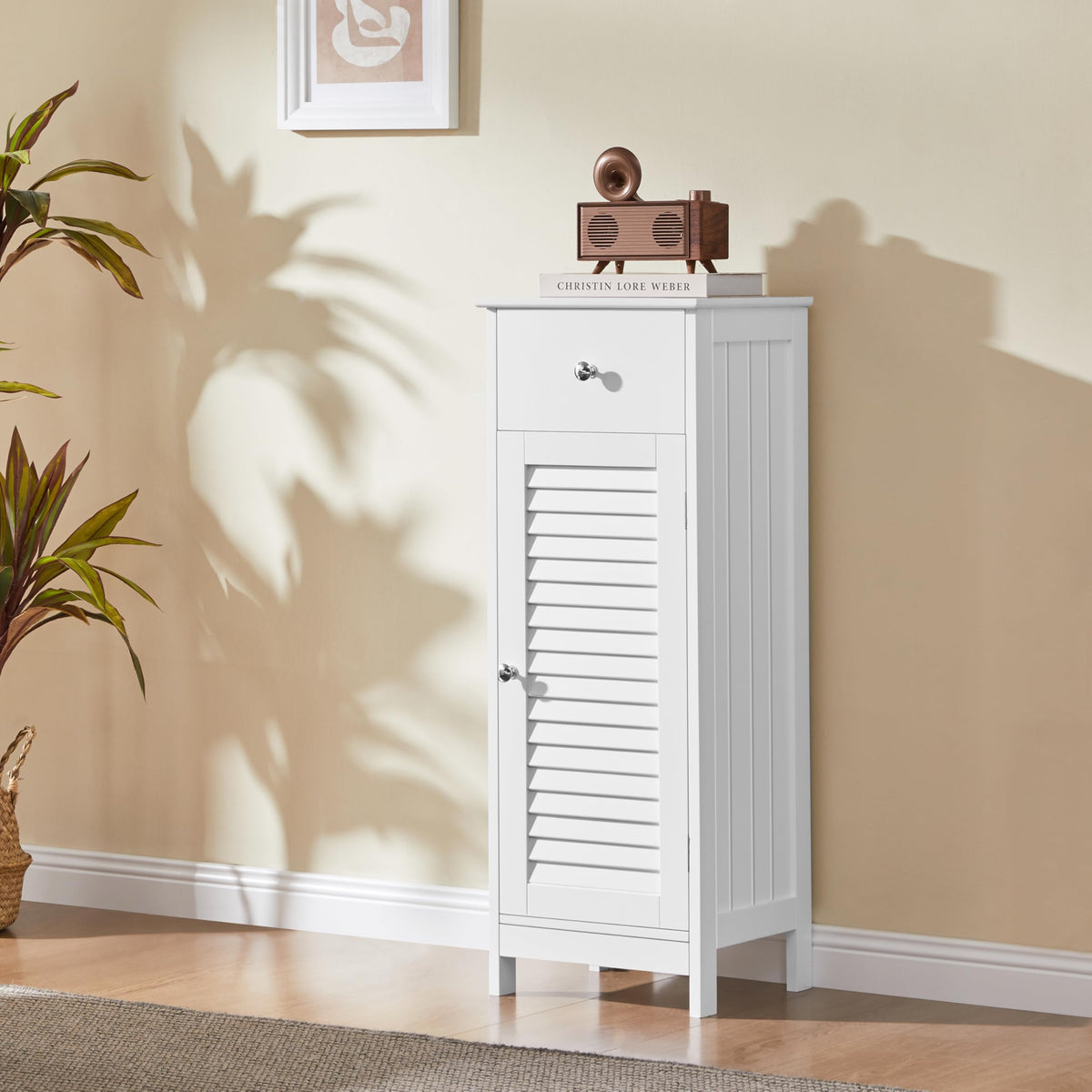 White Bathroom Storage Cabinet with Drawer V217