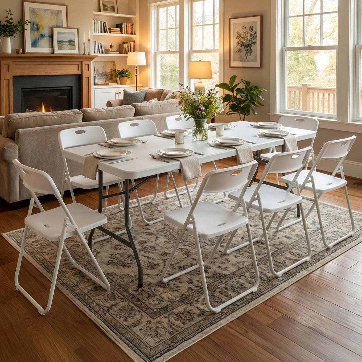 8FT Foldable Table Set with 10 Pack Plastic Folding Chairs G2660