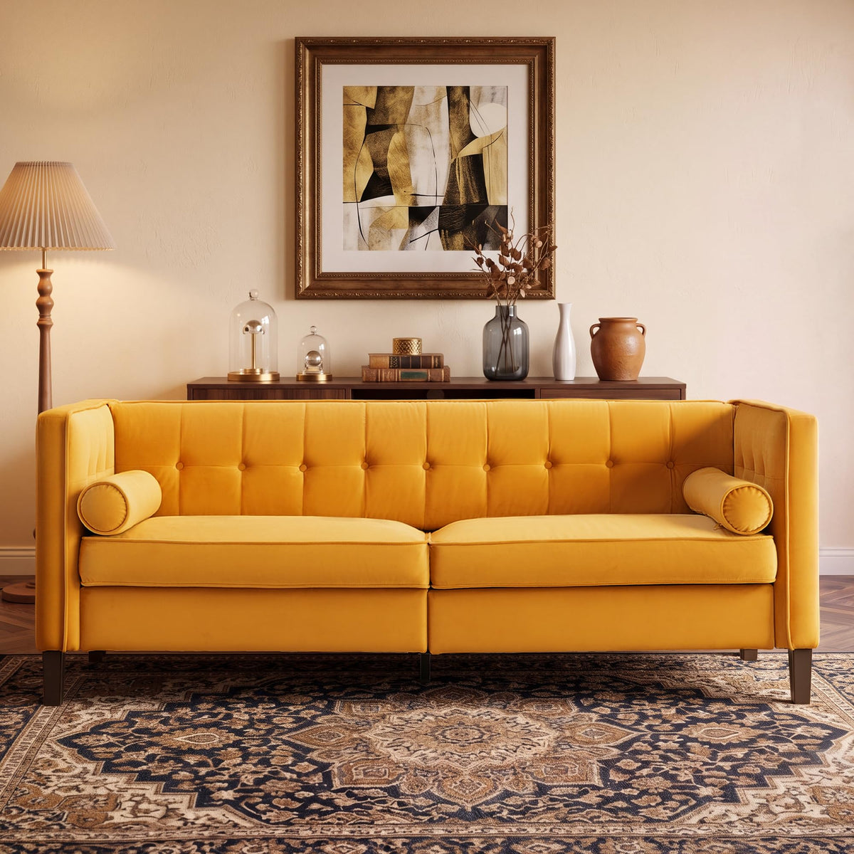 78" Velvet 3 Seater Sofa with Bolster Pillows N375