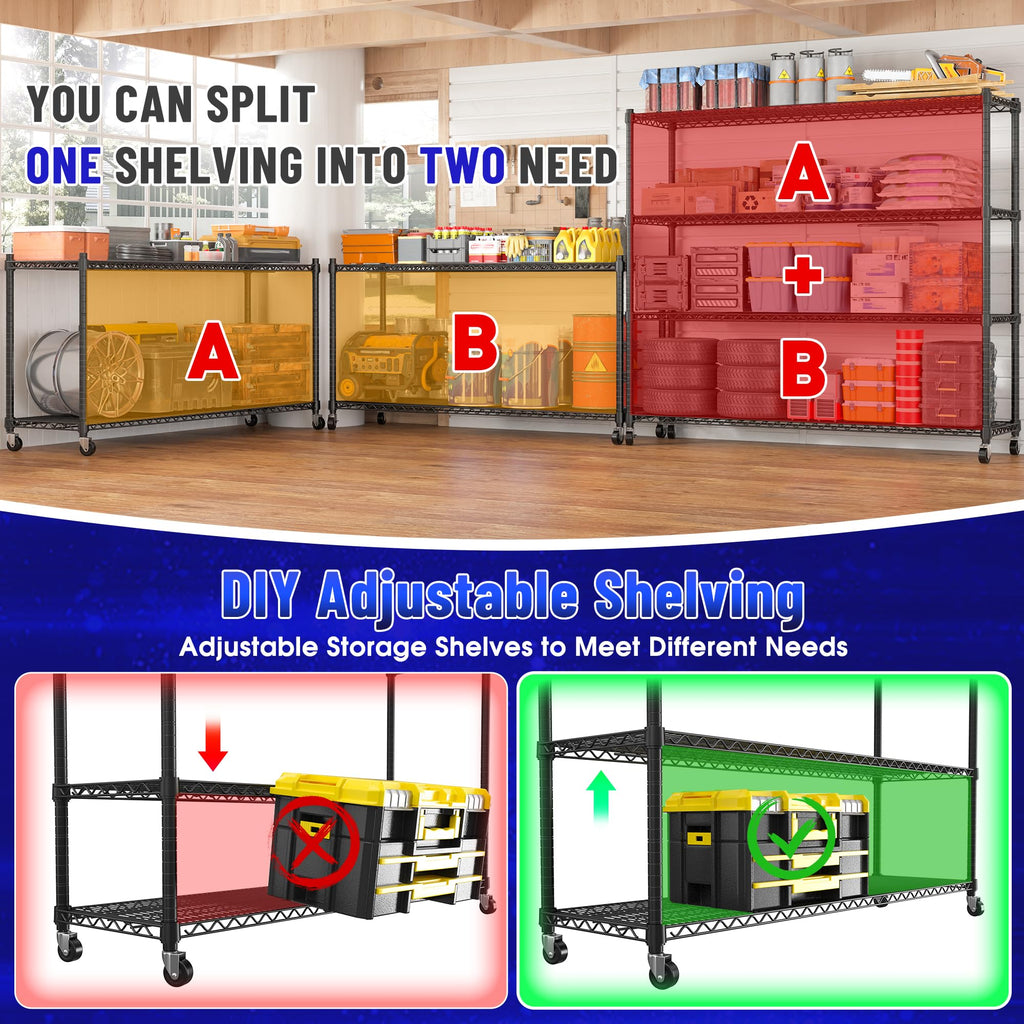 4-Tier Heavy Duty Shelving with Wheels B1814